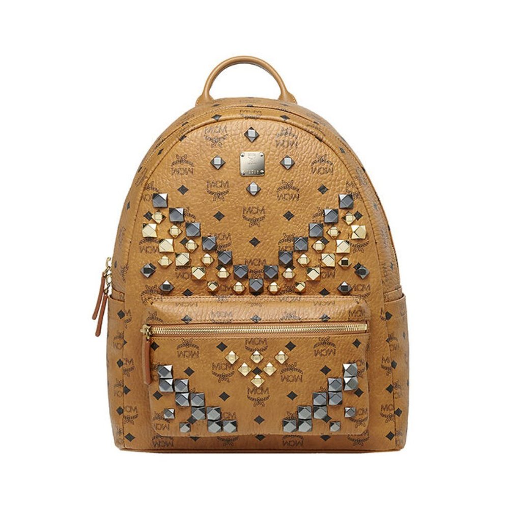 New/ tags MCM  Cognac Stark Studded Backpack Med